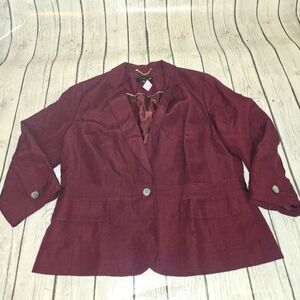 Talbots 14 Linen Blend Jacket Blazer Burgundy Quarter sleeve  EUC